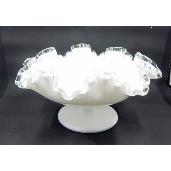 Fenton Silver Crest Milk Glass Ruffled Pedestal Compote Candy Dish Bowl - Picture 4 of 9